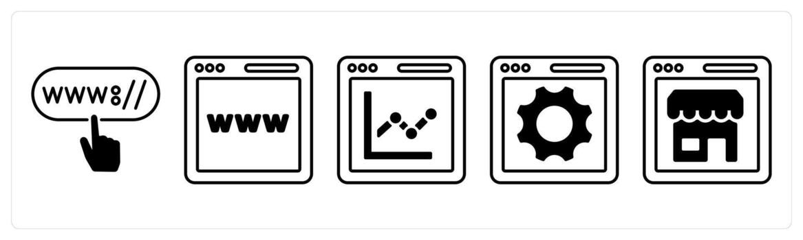 A set of 5 mix icons as click url, ww, graph in black color vector