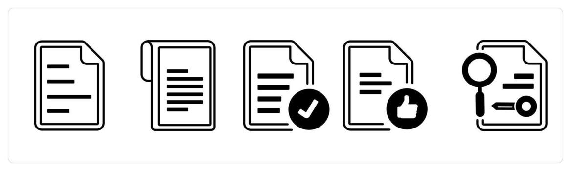 A set of 5 mix icons as content document, document approved, approved document in black color vector