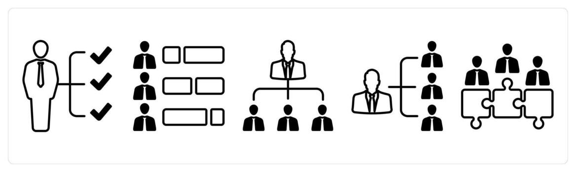 A set of 5 mix icons as skills, ability, hierarchy in black color vector