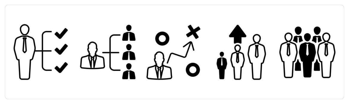 A set of 5 mix icons as skills, responsibilities, strategy in black color vector