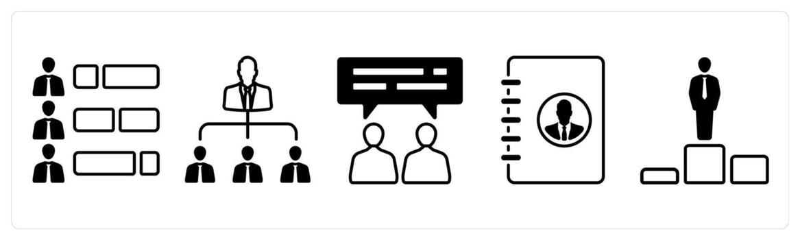 A set of 5 mix icons as ability, hierarchy, training in black color vector