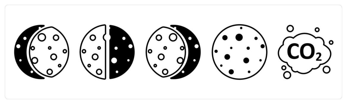 A set of 5 mix icons as lunar eclipse, eclipse, solar eclipse in black color vector