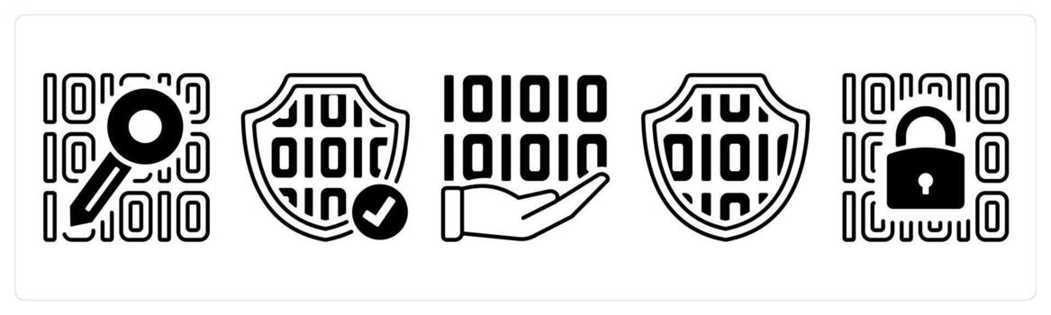 un conjunto de 5 5 mezcla íconos como datos, datos privacidad, programación en negro color vector