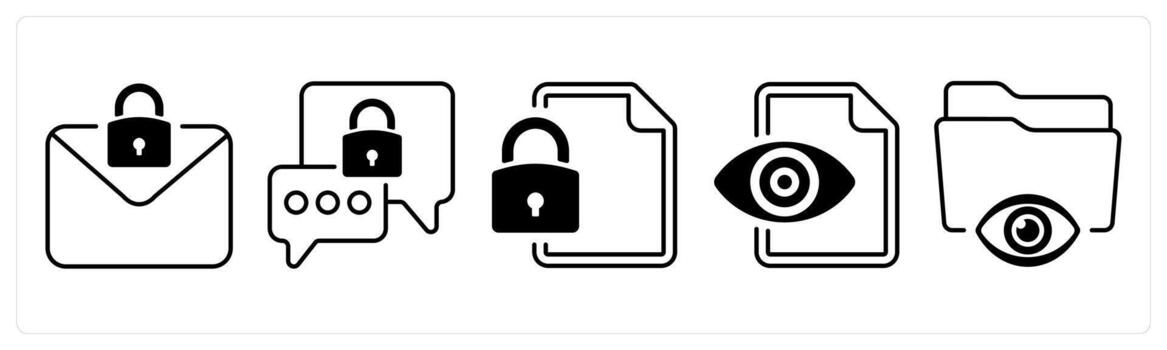 A set of 5 mix icons as email protection, encrypted message, file protection in black color vector