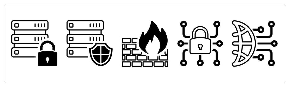 un conjunto de 5 5 mezcla íconos como base de datos seguridad, cortafuegos, datos bloquear en negro color vector