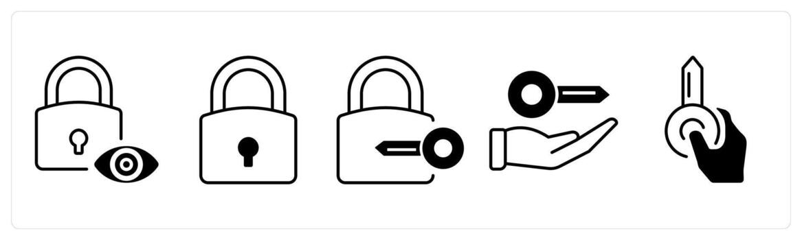 A set of 5 mix icons as lock, lock key, access key in black color vector