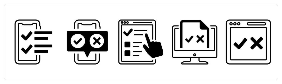 un conjunto de 5 5 mezcla íconos como móvil encuesta, móvil comentario, en línea encuesta en negro color vector