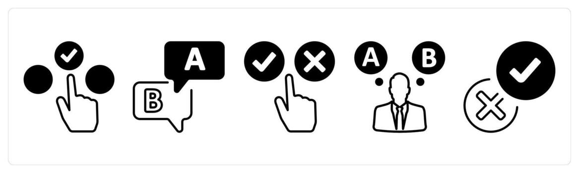 A set of 5 mix icons as choice, option, survey in black color vector