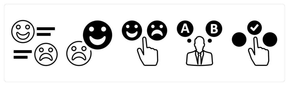 A set of 5 mix icons as feedback, response, option in black color vector