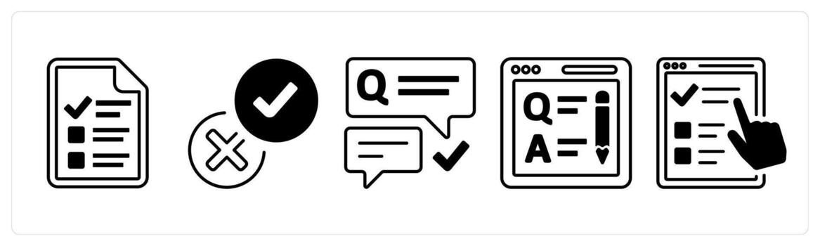 A set of 5 mix icons as survey, validation, questionnaire in black color vector