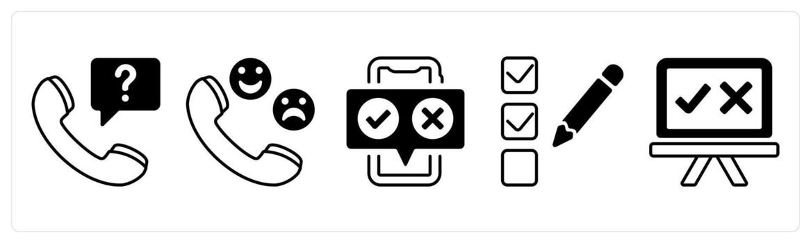un conjunto de 5 5 mezcla íconos como entrevista, llamada encuesta, móvil realimentación en negro color vector