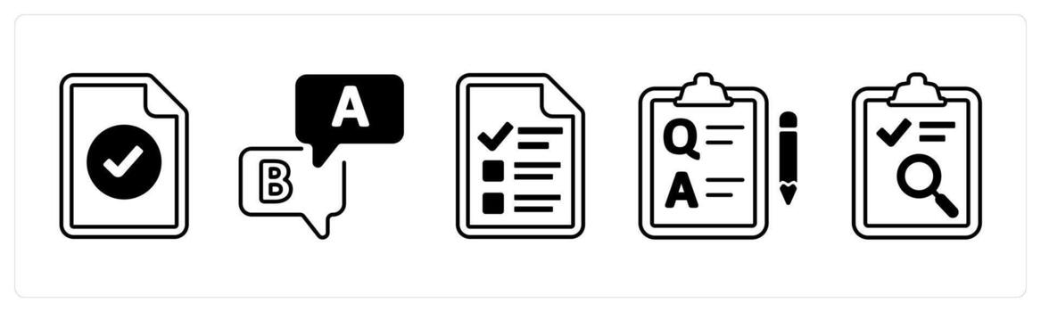 A set of 5 mix icons as approved document, option, survey in black color vector