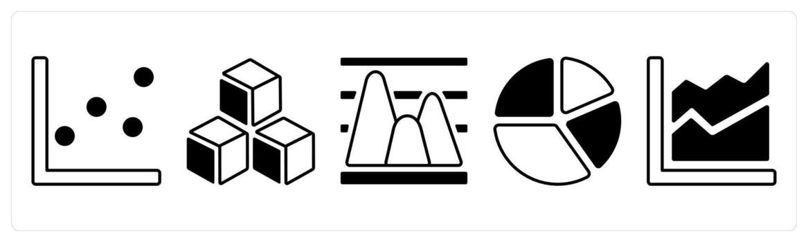 A set of 5 mix icons as dots chart, infographic, analysis in black color vector