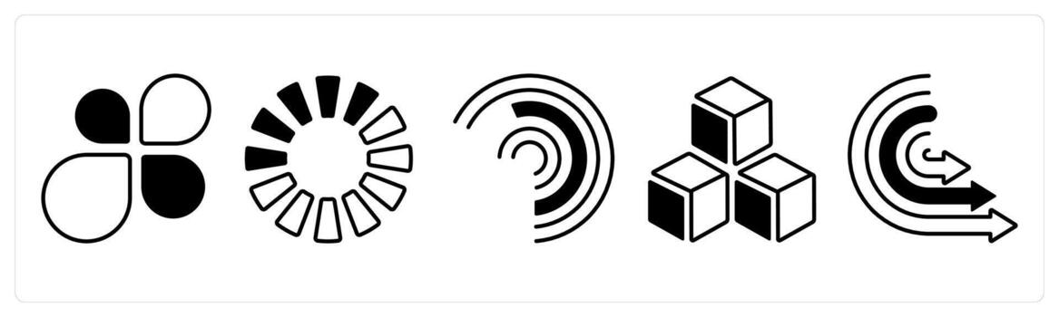 A set of 5 mix icons as flower chart, pie chart, analysis in black color vector