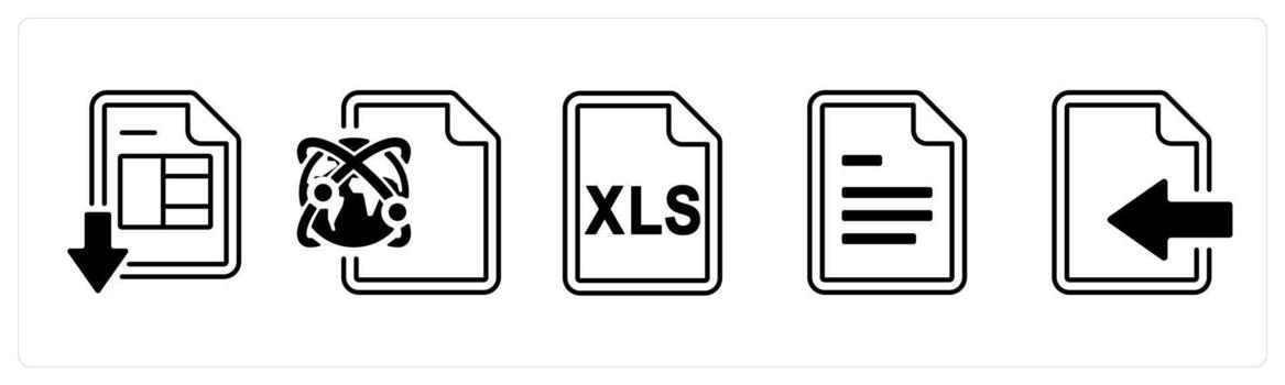 un conjunto de 5 5 mezcla íconos como descargar sobresalir hoja, global hoja, sobresalir sábana en negro color vector