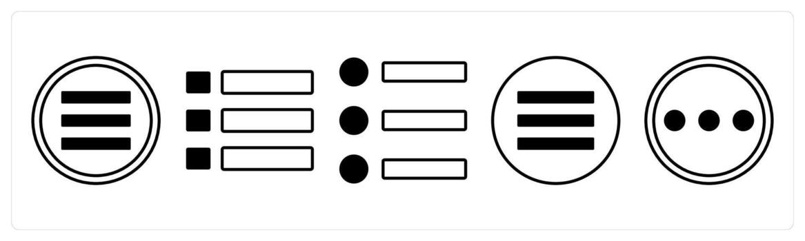 A set of 5 mix icons as menu bar, list, list bullet in black color vector