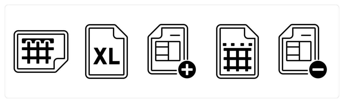 un conjunto de 5 5 mezcla íconos como sobresalir hoja, añadir hoja, eliminar sábana en negro color vector