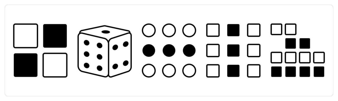 A set of 5 mix icons as grid, dice, dots grid in black color vector