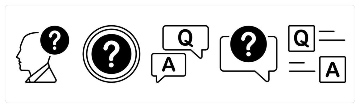 A set of 5 mix icons as have a question, question answer, question in black color vector