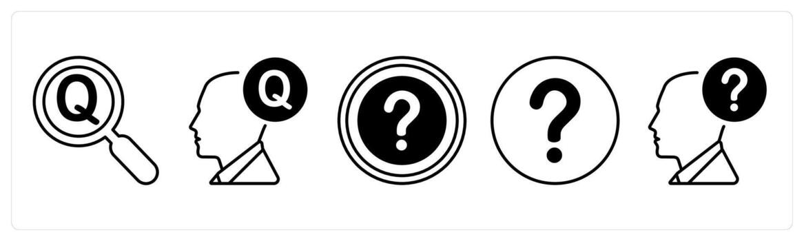A set of 5 mix icons as have question, query in black color vector