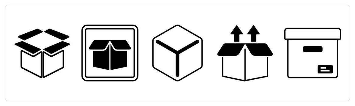 A set of 5 mix icons as box, drop box, upload box in black color vector