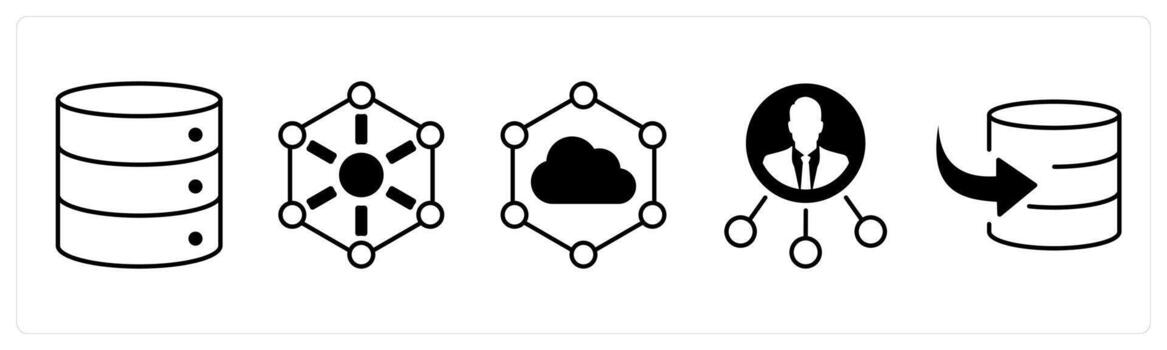 A set of 5 mix icons as drives, connection, cloud connectio in black color vector