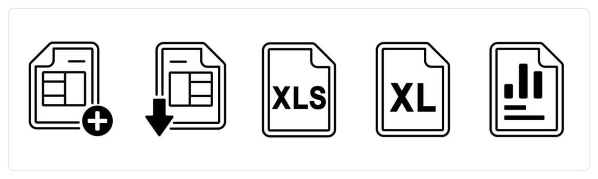 A set of 5 mix icons as add sheet, download excel sheet, excel sheet in black color vector
