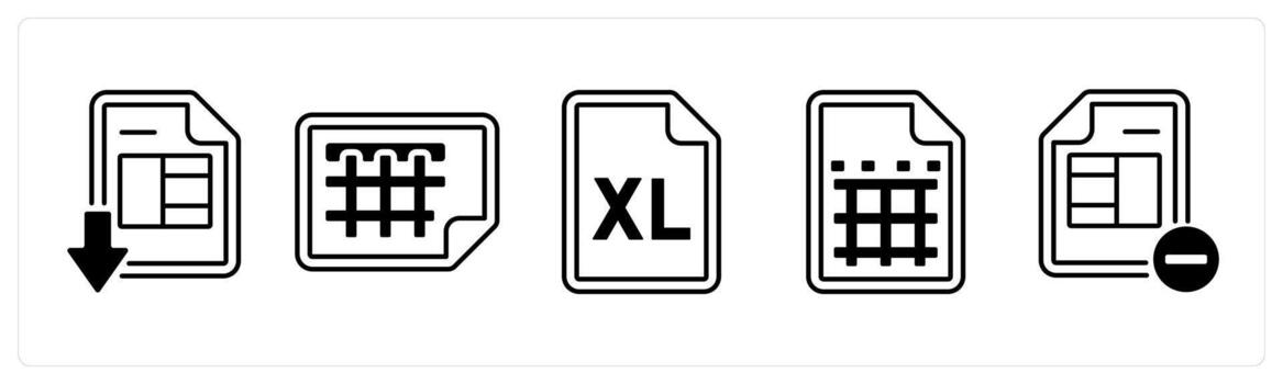 un conjunto de 5 5 mezcla íconos como descargar sobresalir hoja, sobresalir hoja, eliminar sábana en negro color vector