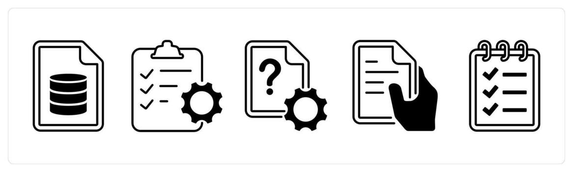 un conjunto de 5 5 mezcla íconos como servidor documento, portapapeles, ajuste documento en negro color vector