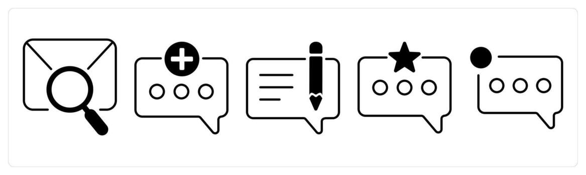 A set of 5 mix icons as search message, add message, edit message in black color vector