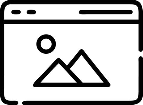 Simple line art of mountains and sun inside a website window frame vector