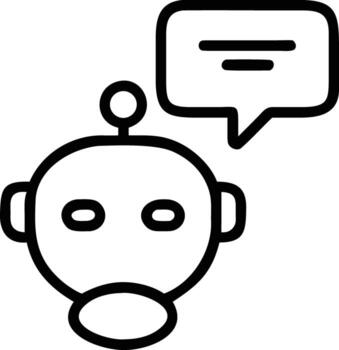 Simple line art of robot head with message bubble for chatbot design vector