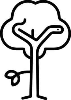 Simple line art tree illustration with a snake in the branches icon vector
