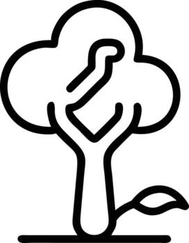 Simple line art tree illustration with leaf and ground level vector