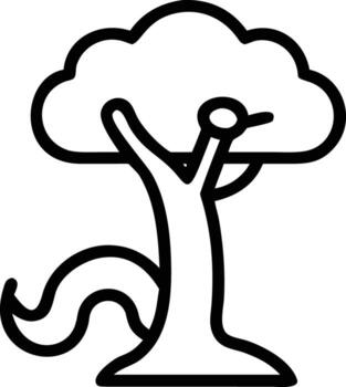 Simple line art tree with a snake climbing up the trunk icon vector