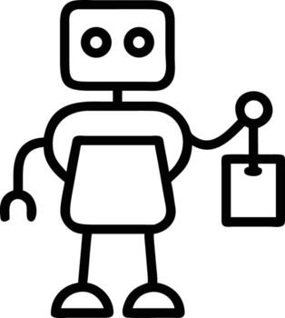 Simple line drawing of a cute robot holding a sign with a square head vector