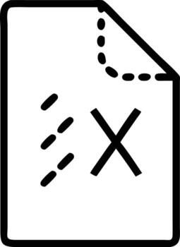 Simple line drawing of file icon with folded corner and cross vector