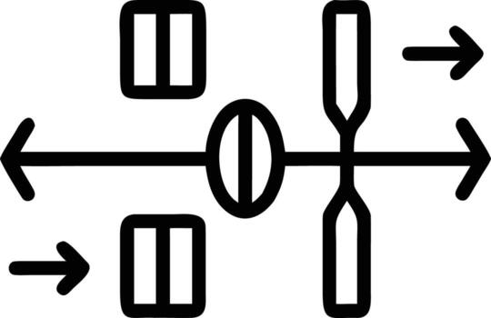 Simple line icon representing movement, rowing, and displacement with paddles and arrows vector