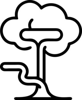 Simple outline art of fantasy tree with tunnel and river design vector