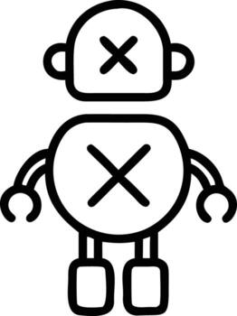Simple outline drawing of a robot with crossed eyes, line art style vector