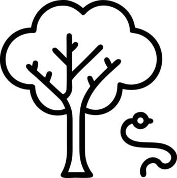 Simple outline illustration of a tree with a snake isolated graphic vector