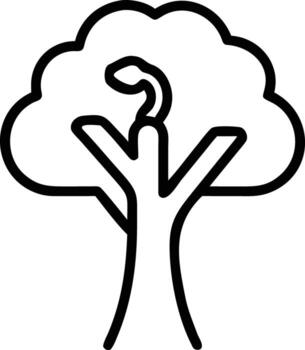 Simple outline illustration of snake hiding in tree with sparse branches vector