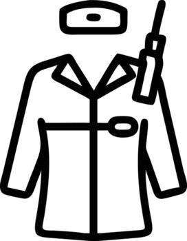 Simple outline of firefighter uniform with radio and cap in black and white vector