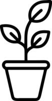 Simple outline of plant in pot with three leaves icon vector