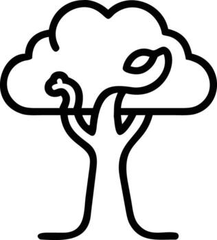Simple outline style tree icon with leaf detail and visible roots design vector
