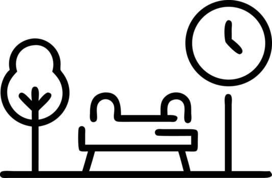 Simple park icon with tree, bench and clock in line style vector