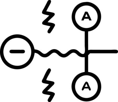 Simple physics diagram showing negative charge and circuit split with lightning bolt vector