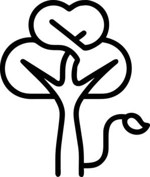 sencillo árbol contorno con curvilíneo rama, follaje, y soltero hoja vector