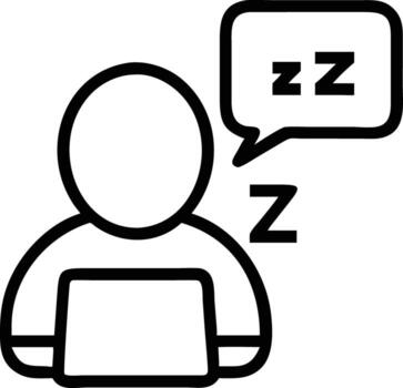 Sleeping person using laptop icon in simple outline style vector