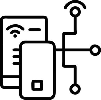 inteligente hogar dispositivos con inalámbrico conectividad señal y inteligente tecnología contorno icono vector